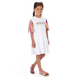 Missoni-Girls White Cotton Stripe Sleeve Dress | Childrensalon Outlet