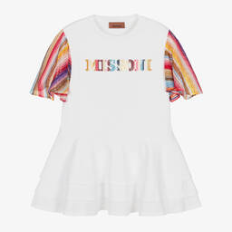 Missoni-Girls White Cotton Stripe Sleeve Dress | Childrensalon Outlet