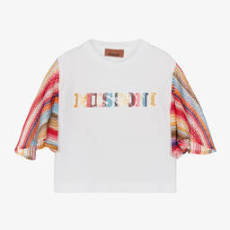 Missoni-Girls White Cotton Stripe Sleeve T-Shirt | Childrensalon Outlet