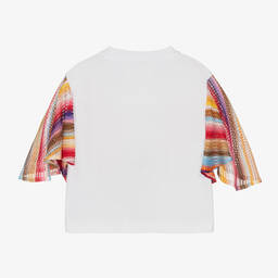 Missoni-Girls White Cotton Stripe Sleeve T-Shirt | Childrensalon Outlet