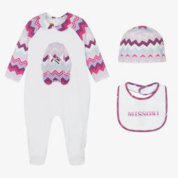 ميسوني-طقم أفرول قطن لون أبيض وزهري للمولودات | Childrensalon Outlet