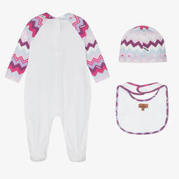 ميسوني-طقم أفرول قطن لون أبيض وزهري للمولودات | Childrensalon Outlet