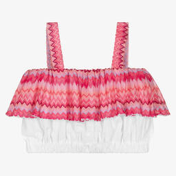 Missoni-Teen Girls White & Pink Zigzag Top  | Childrensalon Outlet