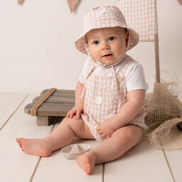 Mitch & Son-Baby Boys Beige Check Cotton Shortie | Childrensalon Outlet