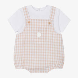 Mitch & Son-Baby Boys Beige Check Cotton Shortie | Childrensalon Outlet