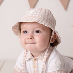 Mitch & Son-Baby Boys Beige Gingham Bucket Hat | Childrensalon Outlet