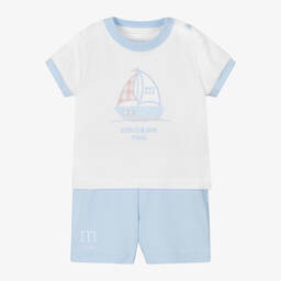 Mitch & Son-Baby Boys Blue & White Boat Shorts Set | Childrensalon Outlet
