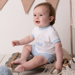 Mitch & Son-Baby Boys Blue & White Boat Shorts Set | Childrensalon Outlet