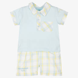 Mitch & Son-Голубой топ и желтые шорты в клетку | Childrensalon Outlet