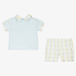 Mitch & Son-Голубой топ и желтые шорты в клетку | Childrensalon Outlet