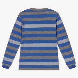 Mitch & Son-Blue & Grey Striped Cotton Top | Childrensalon Outlet