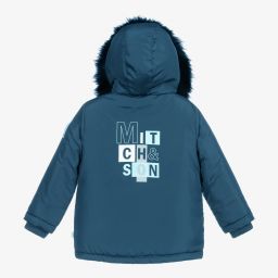 ميتش آند سون-جاكيت هودي مبطن لون أزرق باهت للأولاد | Childrensalon Outlet