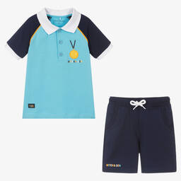 Mitch & Son-Boys Blue Cotton Shorts Set | Childrensalon Outlet