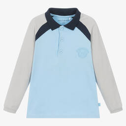 Mitch & Son-Boys Blue & Grey Colourblock Polo Top | Childrensalon Outlet