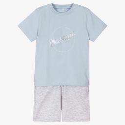 Mitch & Son-طقم شورت قطن جيرسي لون أزرق فاتح ورمادي للأولاد | Childrensalon Outlet