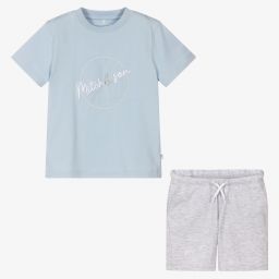 Mitch & Son-طقم شورت قطن جيرسي لون أزرق فاتح ورمادي للأولاد | Childrensalon Outlet