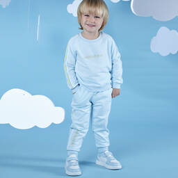 Mitch & Son-Boys Blue & White Velcro Trainers | Childrensalon Outlet