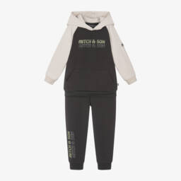 ميتش آند سون-بدلة رياضية هودي لون رمادي داكن للأولاد | Childrensalon Outlet