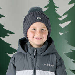 Mitch & Son-Boys Charcoal Knit Pom Hat | Childrensalon Outlet