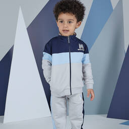 ميتش آند سون-بدلة رياضية قطن جيرسي لون أزرق ورمادي للأولاد | Childrensalon Outlet