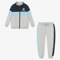 ميتش آند سون-بدلة رياضية قطن جيرسي لون أزرق ورمادي للأولاد | Childrensalon Outlet
