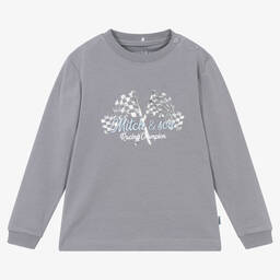 Mitch & Son-Boys Grey Cotton Racing Print Top | Childrensalon Outlet