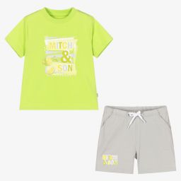 Mitch & Son-طقم شورت قطن جيرسي لون رمادي وأخضر للأولاد | Childrensalon Outlet