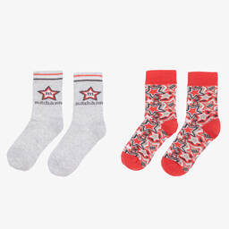 Mitch & Son-Boys Grey & Red Star Socks (2 Pack) | Childrensalon Outlet