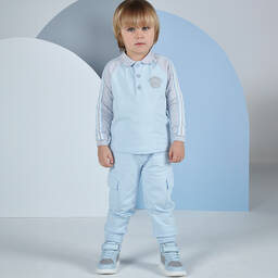 Mitch & Son-Boys Light Blue & Grey Cotton Polo Top | Childrensalon Outlet