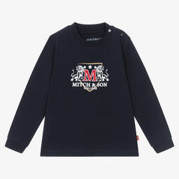 Mitch & Son-Boys Navy Blue Cotton Varsity Logo Top | Childrensalon Outlet