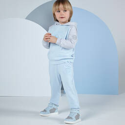 Mitch & Son-Boys Pale Blue & Grey High-Top Trainers | Childrensalon Outlet
