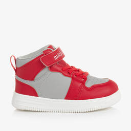 Mitch & Son-Boys Red & Grey High-Top Trainers | Childrensalon Outlet
