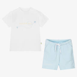 Mitch & Son-Белая футболка и голубые шорты из хлопка | Childrensalon Outlet
