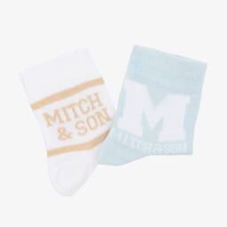 ميتش آند سون-جوارب مزيج قطن لون أزرق فاتح وأبيض (عدد 2) | Childrensalon Outlet
