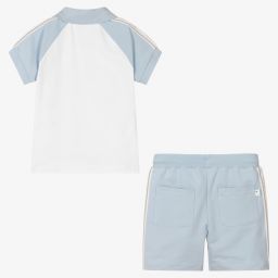 ميتش آند سون-طقم شورت قطن جيرسي لون أبيض وأزرق للأولاد | Childrensalon Outlet