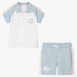 ميتش آند سون-طقم شورت قطن جيرسي لون أبيض وأزرق للأولاد | Childrensalon Outlet