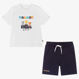 Mitch & Son-طقم شورت قطن جيرسي لون أبيض وكحلي للأولاد | Childrensalon Outlet