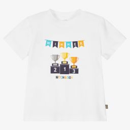 ميتش آند سون-تيشيرت قطن جيرسي لون أبيض للأولاد | Childrensalon Outlet