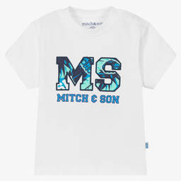 Mitch & Son-Boys White Cotton Varsity Logo T-Shirt | Childrensalon Outlet
