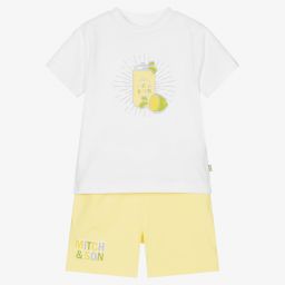 Mitch & Son-طقم شورت قطن جيرسي لون أبيض وأصفر للأولاد | Childrensalon Outlet