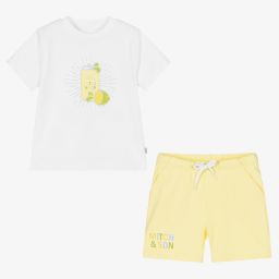 Mitch & Son-طقم شورت قطن جيرسي لون أبيض وأصفر للأولاد | Childrensalon Outlet