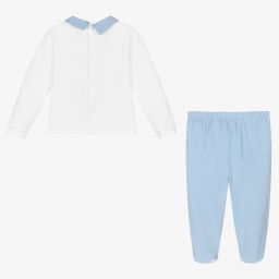 Mitch & Son-White & Blue 2 Piece Babygrow | Childrensalon Outlet