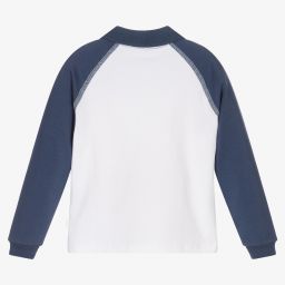 Mitch & Son-White & Blue Cotton Polo Shirt | Childrensalon Outlet