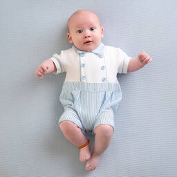 Mitch & Son-تبّان قطن جيرسي مقلم لون أبيض وأزرق للمواليد | Childrensalon Outlet