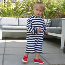Mitty James-Boys Navy Towelling Striped Romper | Childrensalon Outlet