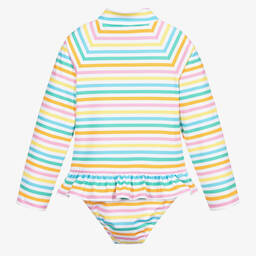 Mitty James-Girls Green & Pink Striped Swimsuit (UPF 50+) | Childrensalon Outlet