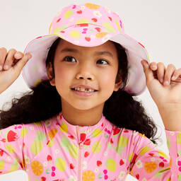 Mitty James-Розовая панама в цветочек и фрукты для девочек (UPF50+) | Childrensalon Outlet