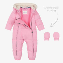 Mitty James-Girls Pink Quilted Winter Snowsuit | Childrensalon Outlet