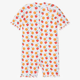 ميتي جيمس-بدلة سباحة واقية من الشمس بطبعة فواكه لون أبيض للبنات (UPF 50+) | Childrensalon Outlet