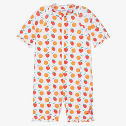 ميتي جيمس-بدلة سباحة واقية من الشمس بطبعة فواكه لون أبيض للبنات (UPF 50+) | Childrensalon Outlet